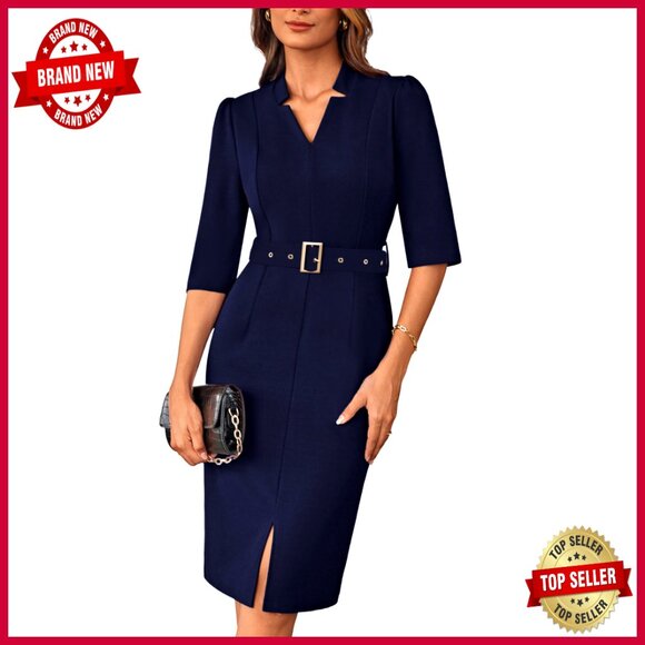 Bodycon Sheath Dress 3/4 Sleeve V Neck Office Business Elegant Chic Formal Bodycon Sheath Dress 3/4 Sleeve V Neck Office Business Elegant Chic Formal